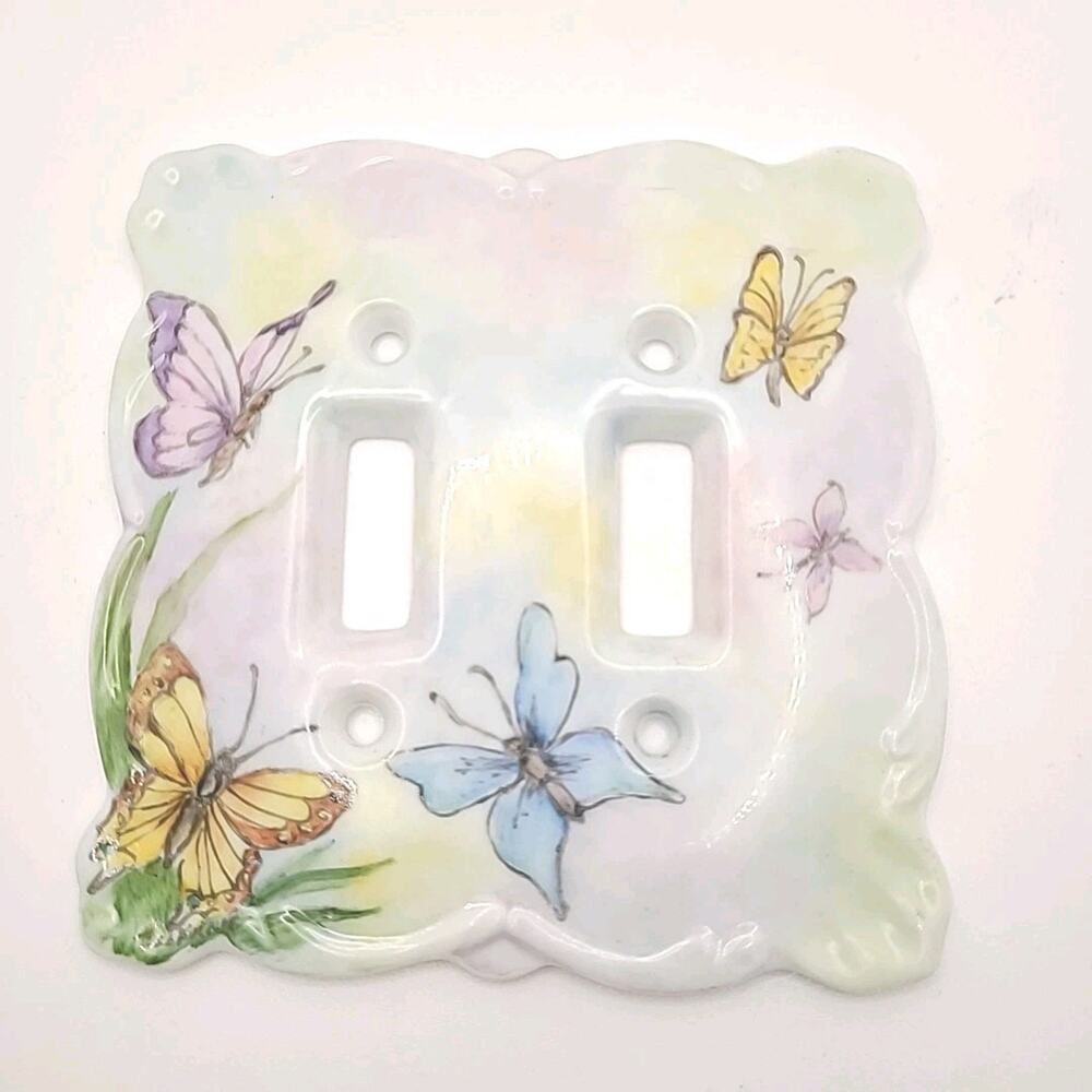 Vintage Hand Painted Rainbow Cottage Fairy Butterfly Light Switch Cover Plate